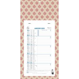 Calendrier mensuel décor Papier avec feuillets détachables 13 x 23 cm sur support plaque imprimée 16 x 33 cm 2025 - Couleurs assorties