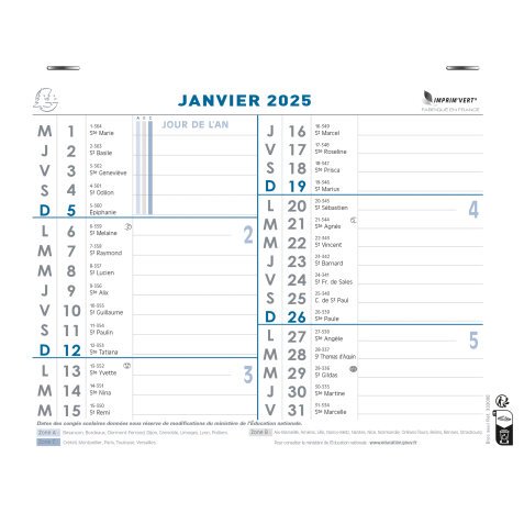 Calendrier Bloc mensuel avec feuillets détachables 18 x 24 cm sans support 2025