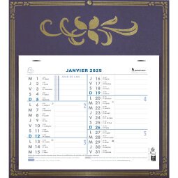 Calendrier mensuel Skytos avec feuillets détachables 24 x 18 cm sur support plaque imprimée 27,5 x 30,5 cm 2025 - Couleurs assorties