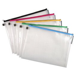 Busta con zip in plastica morbida - A3 - Colori assortiti cf 5 pezzi