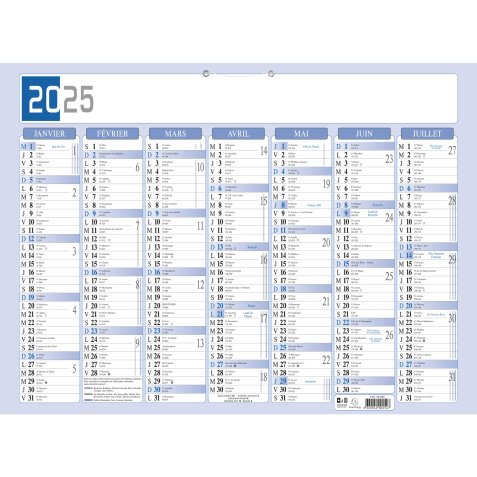 Calendrier Bicolore 53 x 40,5 cm Semestriel 2025 - Gris/Bleu