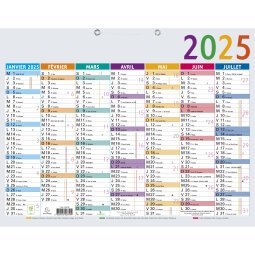 Calendrier Multicolore 43 x 33,5 cm Semestriel 2025 - Multicolore