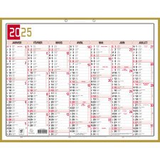 Calendrier Tricolore Neutre 43 x 33,5 cm Semestriel 2025 - Rouge, Noir et Or