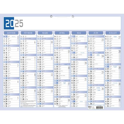 Calendrier Bicolore 43 x 33,5 cm Semestriel 2025 - Bleu et gris