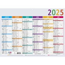 Calendrier Multicolore 22 x 29,5 cm Semestriel 2025 - Multicolore