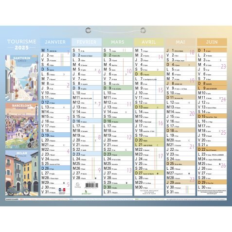 Calendrier illustré Tourisme 29,5 x 22 cm Semestriel 2025