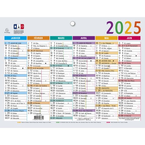 Calendrier Multicolore 13 x 17 cm Semestriel 2025 - Multicolore