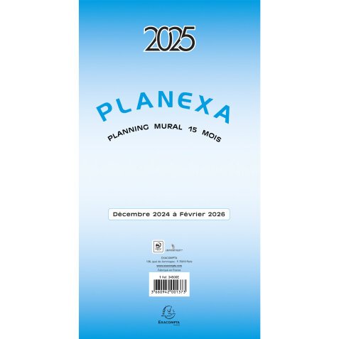 Planexa 5 volets - 18x33 cm - Décembre 2024 à février 2026