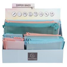 Présentoir de 36 pochettes zip A4-A5-A6 Chromaline pastel - Couleurs assorties