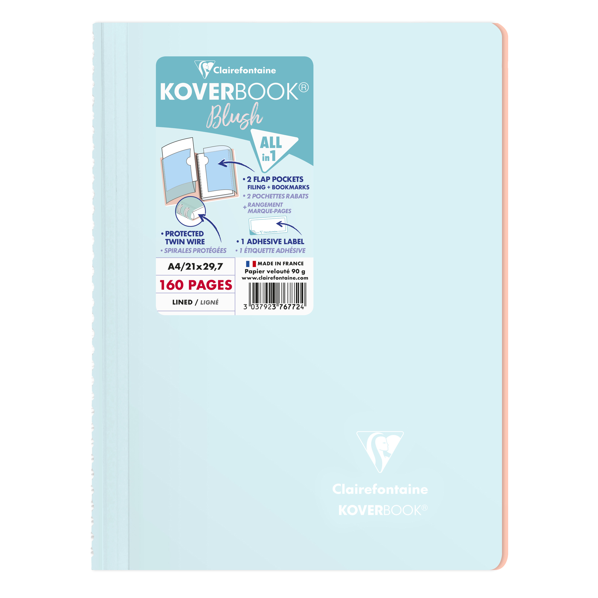 Carnet de vocabulaire reliure intégrale Koverbook 11x17cm 100 pages ligné +  marge centrale couverture polypropylène transparent/