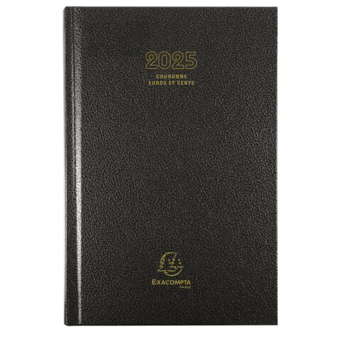 Agenda de bureau Couronne Euro et cents 11 x 17 cm Journalier Janvier à décembre 2025 - Noir