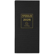 Agenda de bureau Banquier long Euro et cents 16 x 34 cm Journalier 2025 - Noir