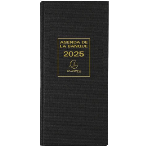 Agenda de bureau Banquier long Euro et cents 16 x 34 cm Journalier 2025 - Noir