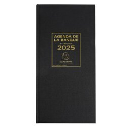 Agenda de bureau Banquier long Euro et cents 16 x 34 cm Journalier 2 volumes 2025 - Noir