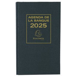 Agenda de bureau Banquier large Euro et cents 17,5 x 28 cm Journalier 2 volumes 2025 - Noir