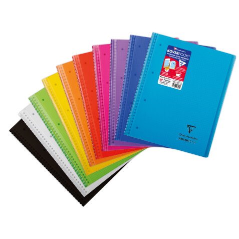 Cahier reliure intégrale enveloppante Koverbook A4+ 160 pages petits carreaux détachables perforé 4 trous couverture polypropylène t ransparent - Assortis