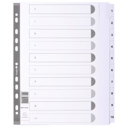 Intercalaires imprimés à touches plastifiées - 10 touches 1 à 10 - A4 maxi - Blanc