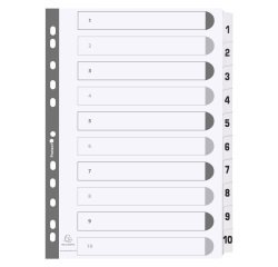 Bedrukte tabbladen karton 160g - geplastificeerde tabs - 10 tabs - 1 tot 10 - A4 - Wit