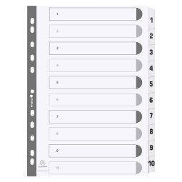 Bedrukte tabbladen karton 160g - geplastificeerde tabs - 10 tabs - 1 tot 10 - A4 - Wit