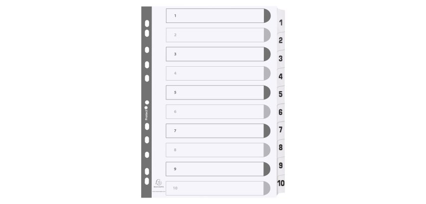Bedruckte Register mit plastifizierten Taben, 10 Taben von 1 bis 10, DIN A4 - Weiß