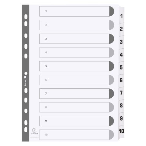 Bedrukte tabbladen karton 160g - geplastificeerde tabs - 10 tabs - 1 tot 10 - A4 - Wit