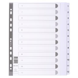 Intercalaires imprimés à touches plastifiées - 12 touches 1 à 12 - A4 maxi - Blanc