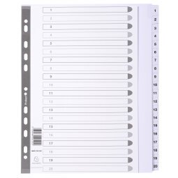 Intercalaires imprimés à touches plastifiées - 20 touches 1 à 20 - A4 maxi - Blanc