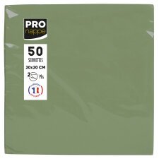 Paquet de 50 serviettes cocktail micro-gaufrées ouate 2 plis - 20x20 cm - Vert olive