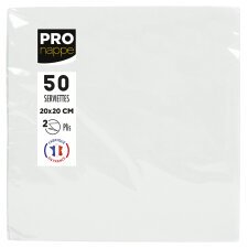 Paquet de 50 serviettes cocktail micro-gaufrées ouate 2 plis - 20x20 cm - Blanc