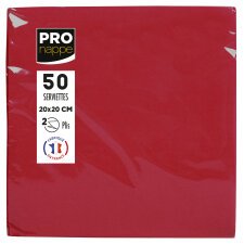 Paquet de 50 serviettes cocktail micro-gaufrées ouate 2 plis - 20x20 cm - Rouge