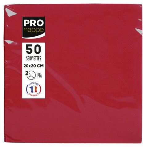 Paquet de 50 serviettes cocktail micro-gaufrées ouate 2 plis - 20x20 cm - Rouge