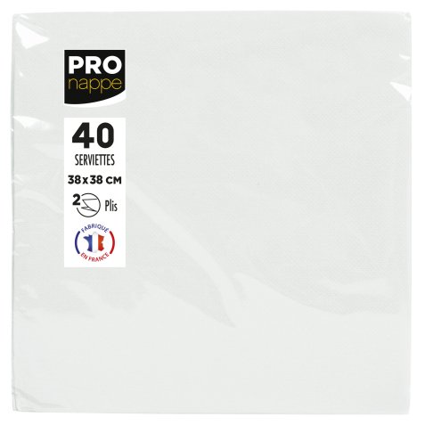 Serviette de table jetable, 380 x 380 mm, blanc