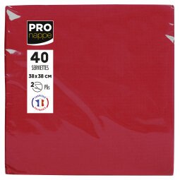 Paquet de 40 serviettes micro-gaufrées ouate 2 plis - 38x38 cm - Rouge