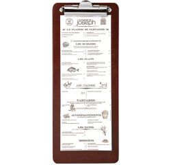 porte-menu avec pince bois foncé demi A4 34,5 x 14 cm