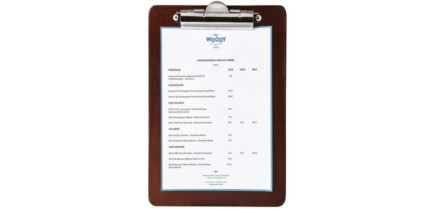 porte-menu avec pince bois foncé A5 25 x 17 cm