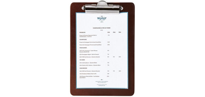 porte-menu avec pince bois foncé A5 25 x 17 cm