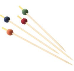 boîte de 200 piques cocktail en bambou à boules multicolores 10 cm