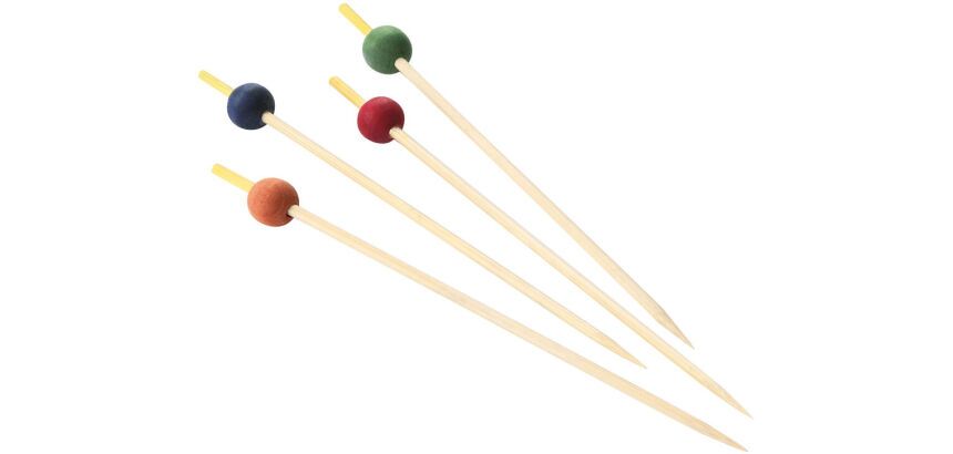 boîte de 200 piques cocktail en bambou à boules multicolores 10 cm