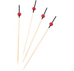 boîte de 200 piques cocktail en bambou à boules rouges 12 cm