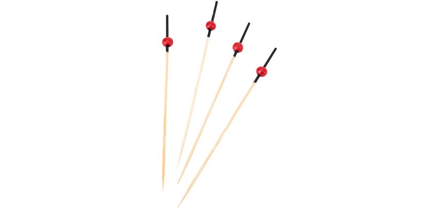 boîte de 200 piques cocktail en bambou à boules rouges 12 cm