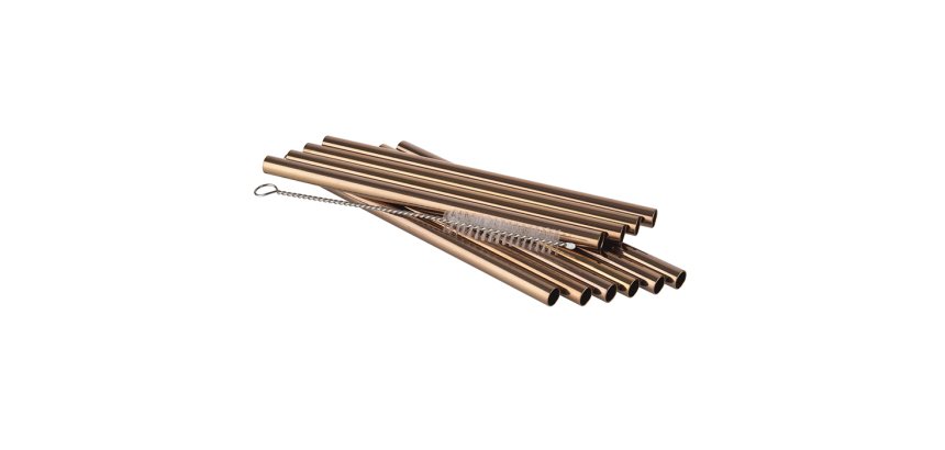lot de 10 pailles en inox cuivre avec brosse de nettoyage