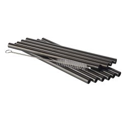 lot de 10 pailles en inox noire avec brosse de nettoyage