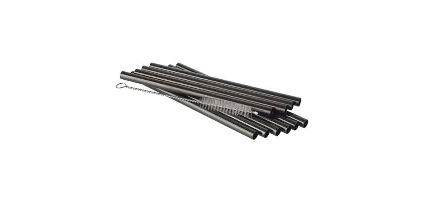 lot de 10 pailles en inox noire avec brosse de nettoyage