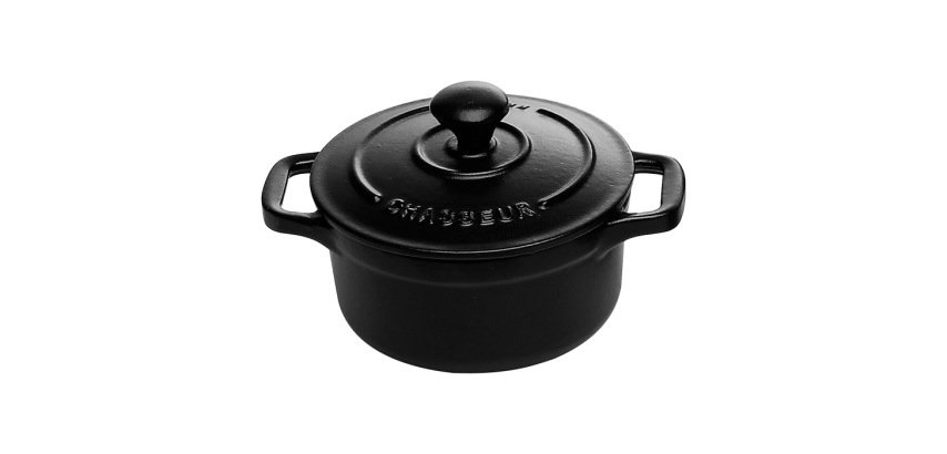 Le Chasseur cocotte ronde avec couvercle noire 10 cm