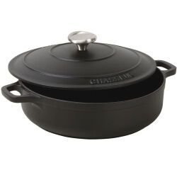 Le Chasseur cocotte basse avec couvercle noire 24 cm