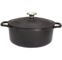 Le Chasseur cocotte ronde avec couvercle noire 28 cm