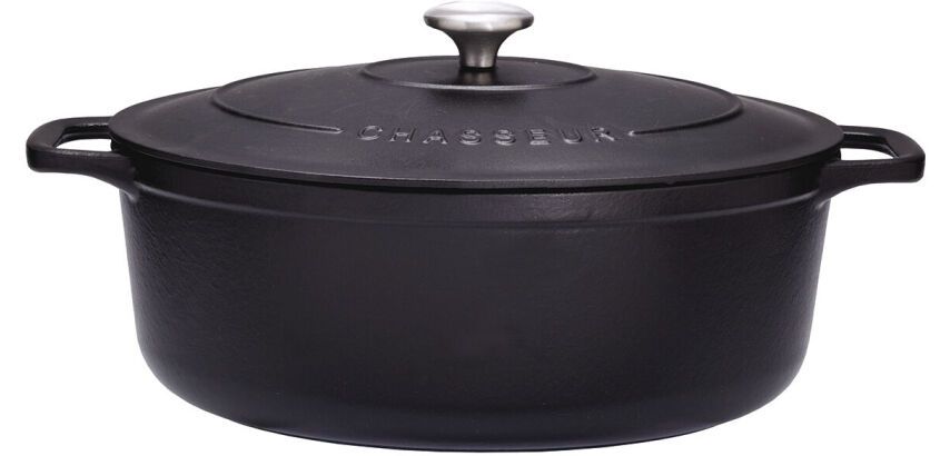 Le Chasseur cocotte ovale avec couvercle noire 17 cm