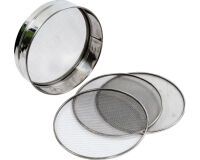 tamis inox avec 4 fonds interchangeables 3,2,1 et 0.75 mm 21 cm