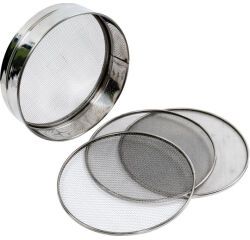 tamis inox avec 4 fonds interchangeables 3,2,1 et 0.75 mm 26 cm