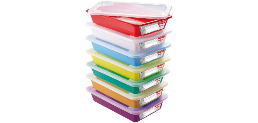 lot de 7 bacs PEHD de couleur pour plats témoins 35x23.5x7 cm